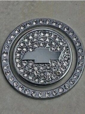 Chevy Emblem Start Button Cover Rhinestone Silver Metal Ring And Cap.
